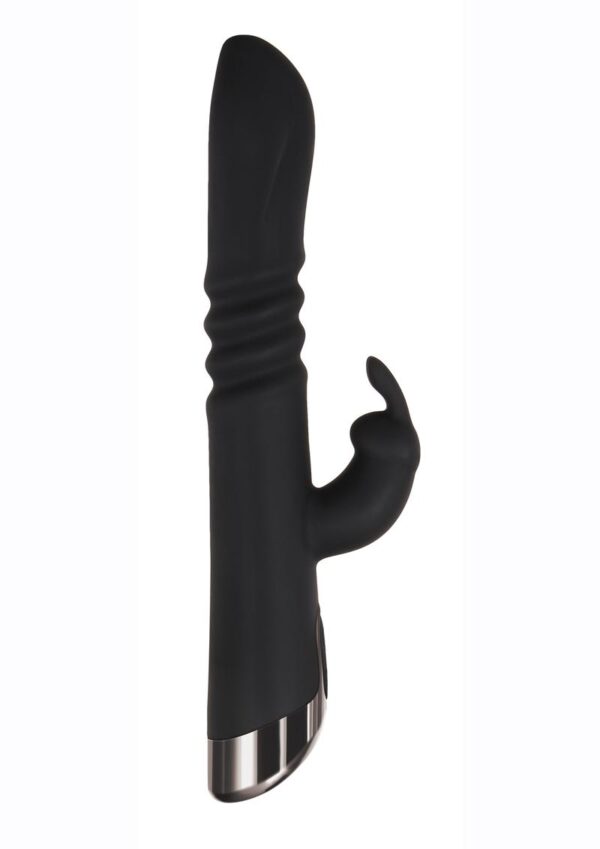 Rapid Rabbit Rechargeable Silicone Thrusting Rabbit Vibrator - Black - Image 2
