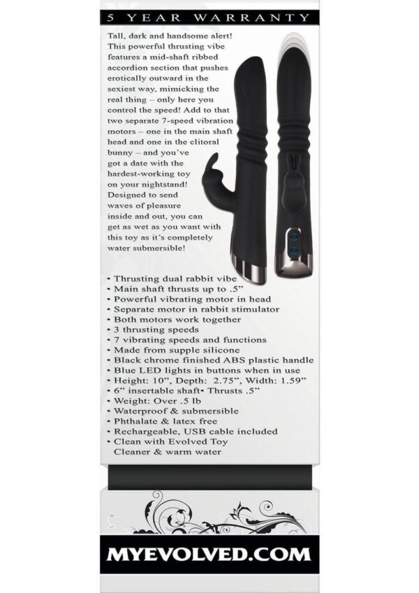 Rapid Rabbit Rechargeable Silicone Thrusting Rabbit Vibrator - Black - Image 4