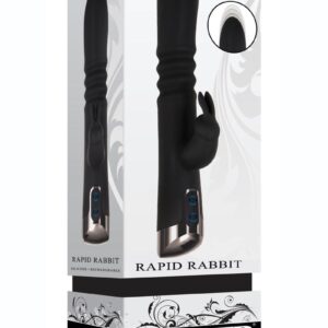 Rapid Rabbit Rechargeable Silicone Thrusting Rabbit Vibrator - Black