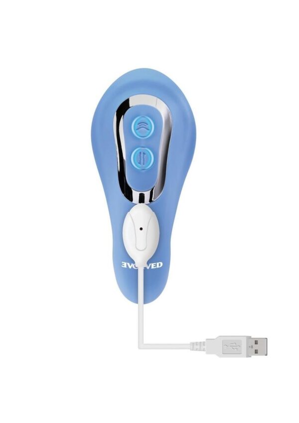 Tap and Thrust Rechargeable Silicone Vibrator with Clitoral Stimulation - Blue - Image 4