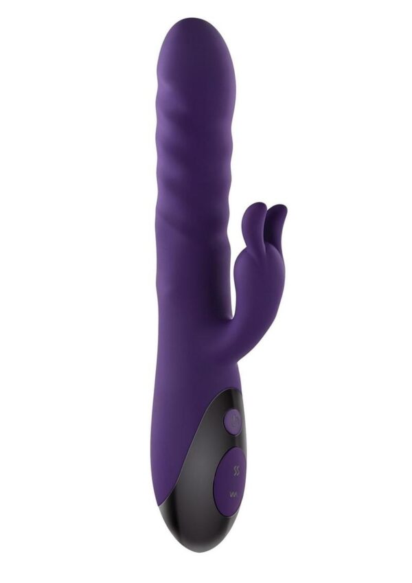 Rascally Rabbit Rechargeable Silicone Thrusting Rotating Vibrator - Purple - Image 2