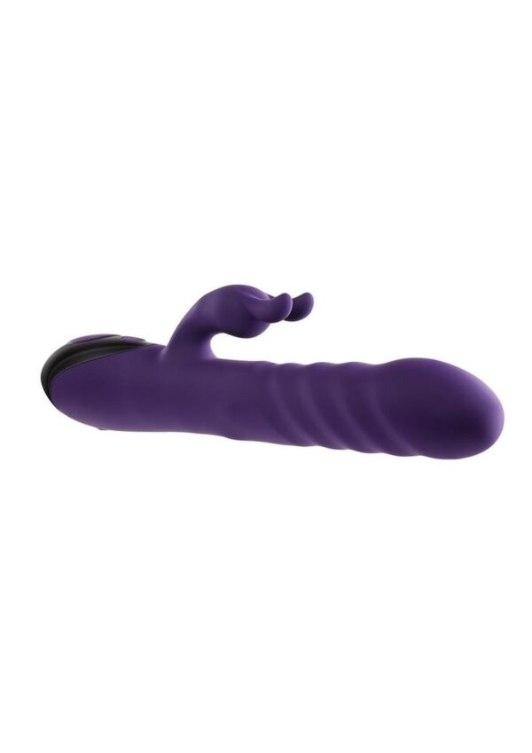 Rascally Rabbit Rechargeable Silicone Thrusting Rotating Vibrator - Purple - Image 3