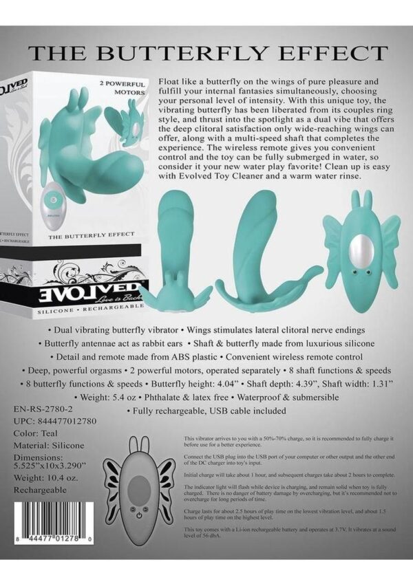 The Butterfly Effect Rechargeable Silicone Dual Motor Vibrator with Remote Control - Teal - Image 4