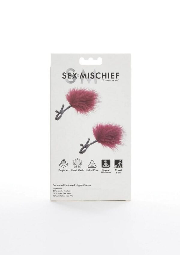Sex and Mischief Enchanted Feather Nipple Clamps - Red/Black - Image 3