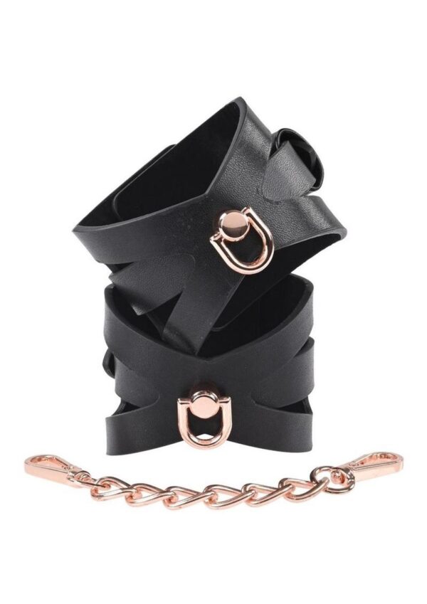 Sex and Mischief Brat Handcuffs - Black/Rose Gold - Image 3