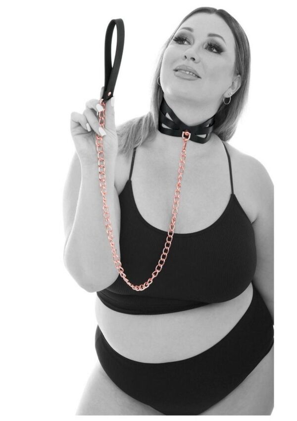 Sex and Mischief Brat Collar andamp; Leash - Black/Rose Gold - Image 4