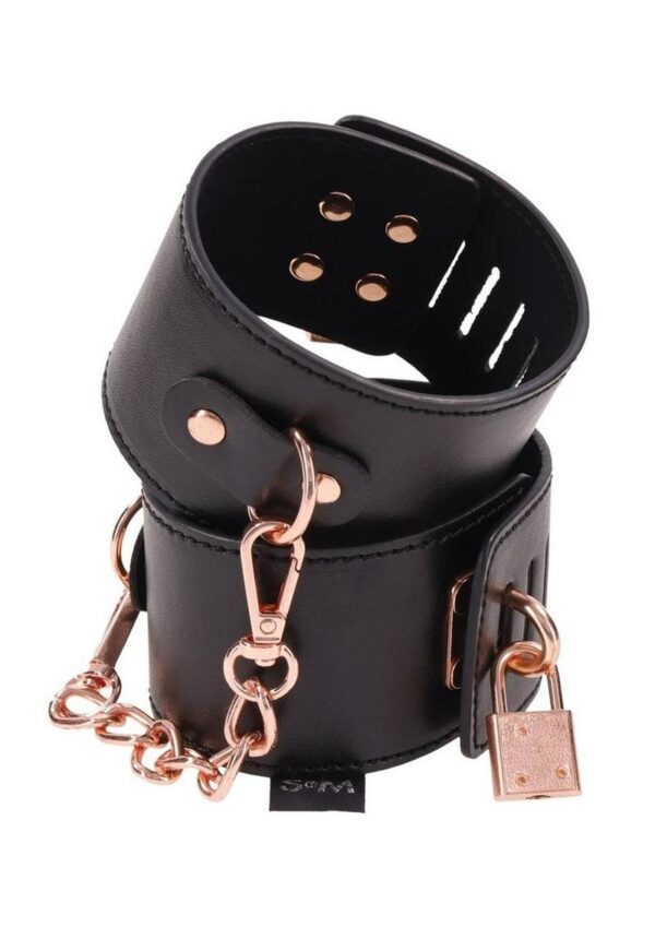 Sex and Mischief Brat Locking Cuffs - Rose Gold/Black - Image 2