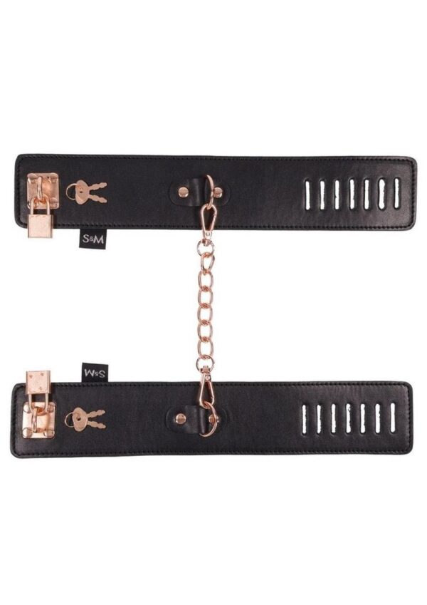 Sex and Mischief Brat Locking Cuffs - Rose Gold/Black - Image 3