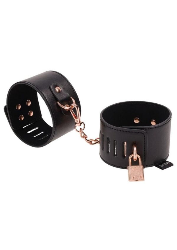Sex and Mischief Brat Locking Cuffs - Rose Gold/Black - Image 4