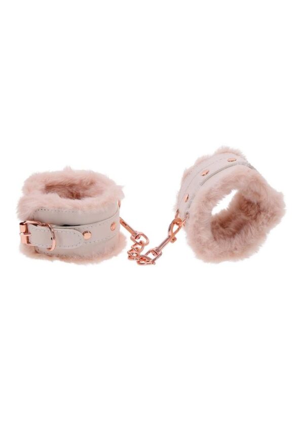 Sex and Mischief Peaches n CreaMe Fur Handcuffs - Ivory/Rose Gold - Image 4