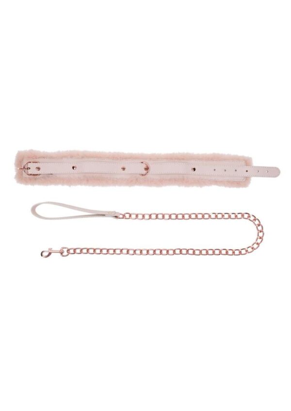 Sex and Mischief Peaches n CreaMe Fur Collar andamp; Leash - Ivory/Rose Gold - Image 2