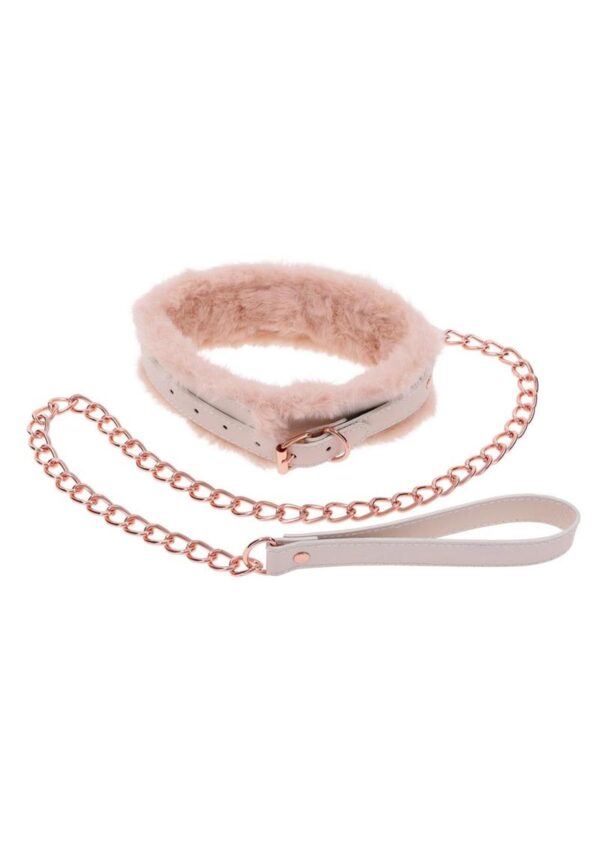 Sex and Mischief Peaches n CreaMe Fur Collar andamp; Leash - Ivory/Rose Gold - Image 3