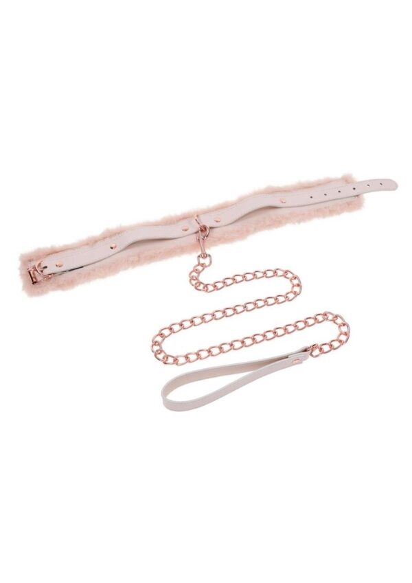 Sex and Mischief Peaches n CreaMe Fur Collar andamp; Leash - Ivory/Rose Gold - Image 4