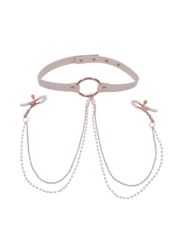 Sex and Miscielf Peaches `n CreaMe Collar with Nipple Clamps - Ivory/Rose Gold - Image 2