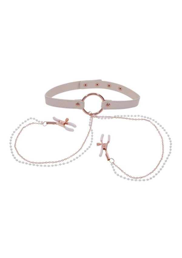 Sex and Miscielf Peaches `n CreaMe Collar with Nipple Clamps - Ivory/Rose Gold - Image 3