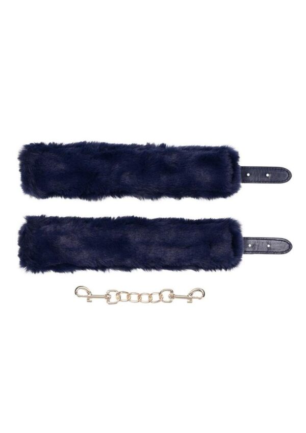 Sex and Mischief Cougar Fur Handcuffs - Navy/Gold - Image 4
