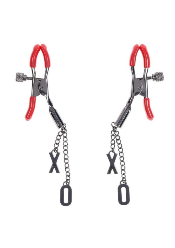 Sex and Mischief Ex`s andamp; Oh`s Nipple Clamps - Red/Black - Image 2