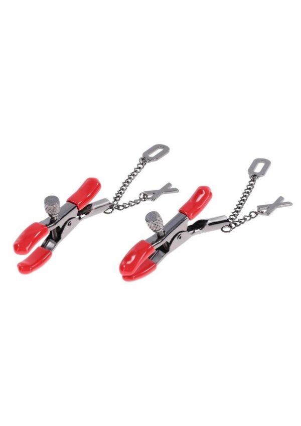 Sex and Mischief Ex`s andamp; Oh`s Nipple Clamps - Red/Black - Image 3