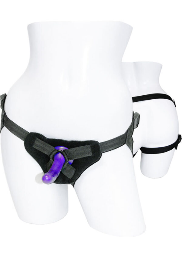 Sex and Mischief Strap-On and Silicone Dildo Kit - Black/Purple - Image 2