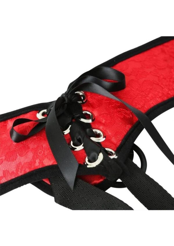 Sportsheets Sunrice Lace Corsette Strap-On Adjustable Harness - Red/Black - Image 3