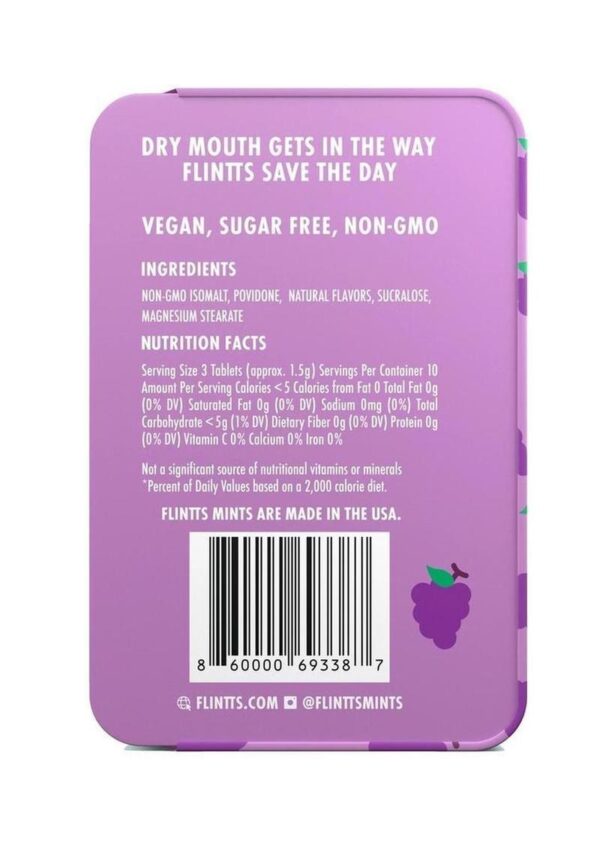 Flintts Mints Mouth Watering Oral Delights - Luxury Grape (F Strength 125) - 28-30 per tin - Image 3