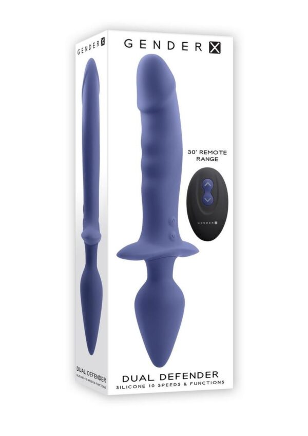 Gender X Dual Defender Rechargeable Silicone Dual Vibrator/Probe with Remote Control - Purple