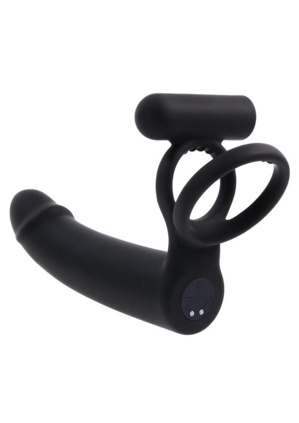 Gender X Full Swing Rechargeable Silicone Vibrating Dildo with Dual Cock Ring and Remote Control - Black - Image 2