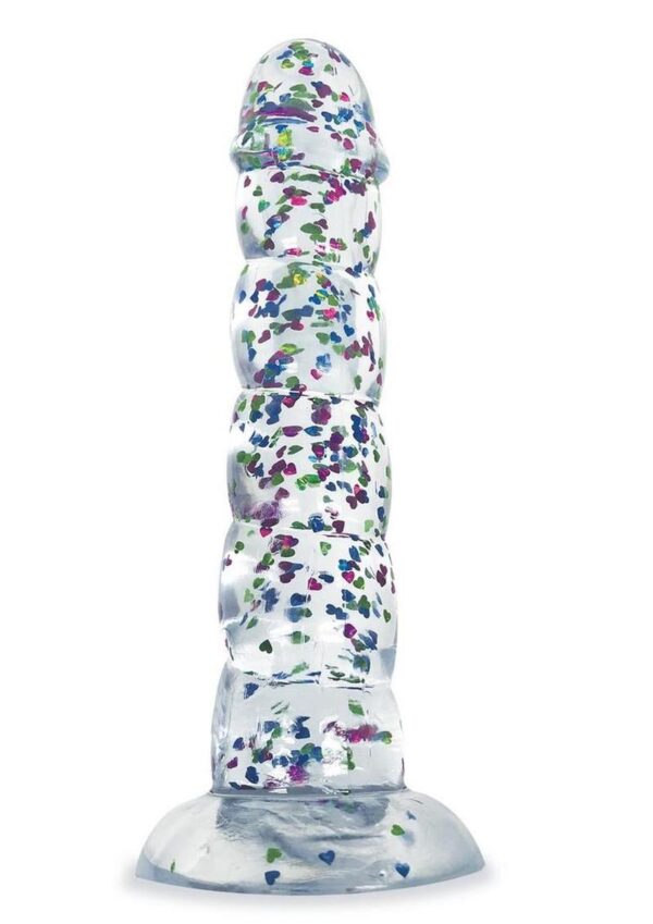 Glittergasm Swirl Clear Dildo with Suction Cup - Blue/Purple/Violet Glitter - Image 2