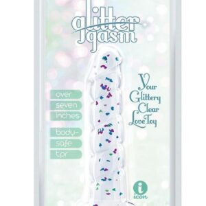 Glittergasm Swirl Clear Dildo with Suction Cup - Blue/Purple/Violet Glitter