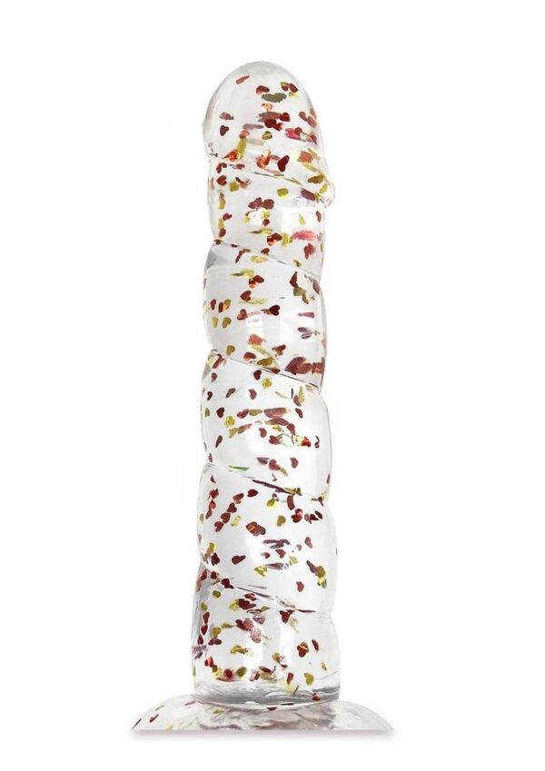 Glittergasm Swirl Clear Dildo with Suction Cup - Orange/Red/Golden Glitter - Image 2