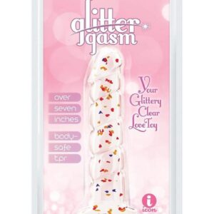 Glittergasm Swirl Clear Dildo with Suction Cup - Orange/Red/Golden Glitter