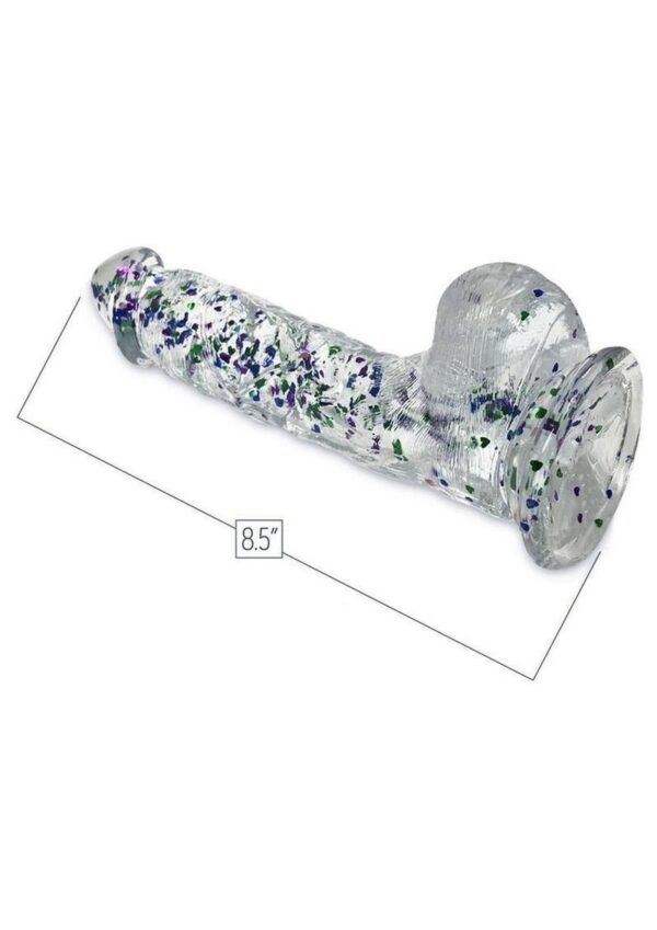 Glittergasm Realistic Clear Dildo with Balls and Suction Cup - Red/Orange/Golden Glitter - Image 3