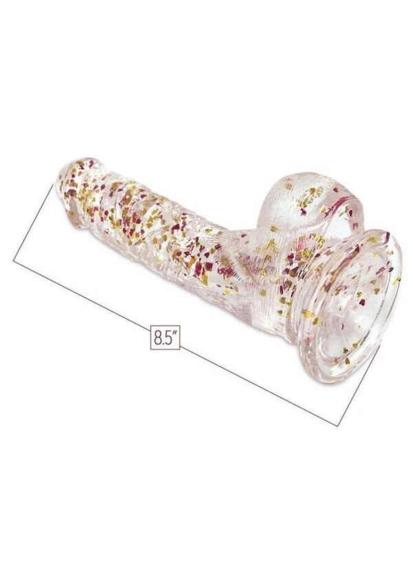 Glittergasm Realistic Clear Dildo with Balls and Suction Cup - Blue/Purple/Violet Glitter - Image 3