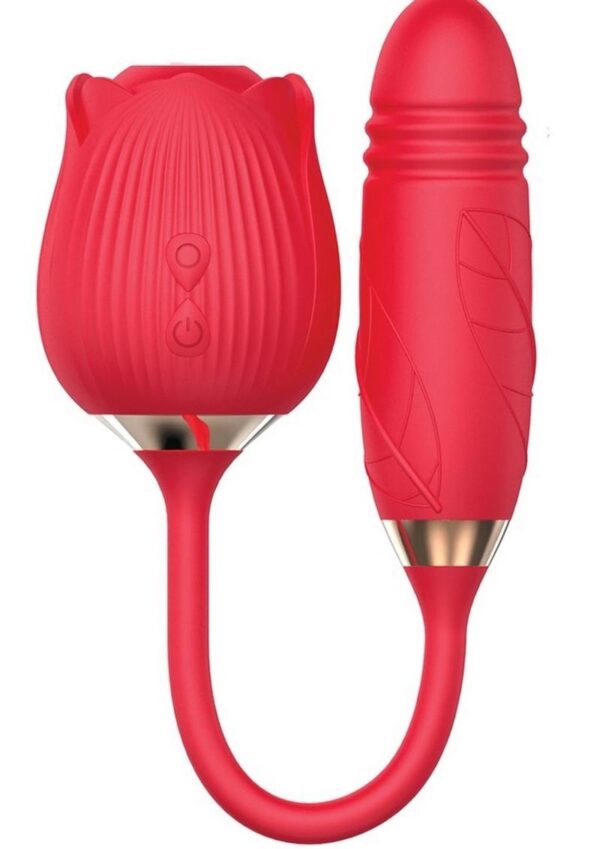 Wild Rose and Thruster Rechargeable Silicone Clitoral Stimulator with Suction - Red - Image 2