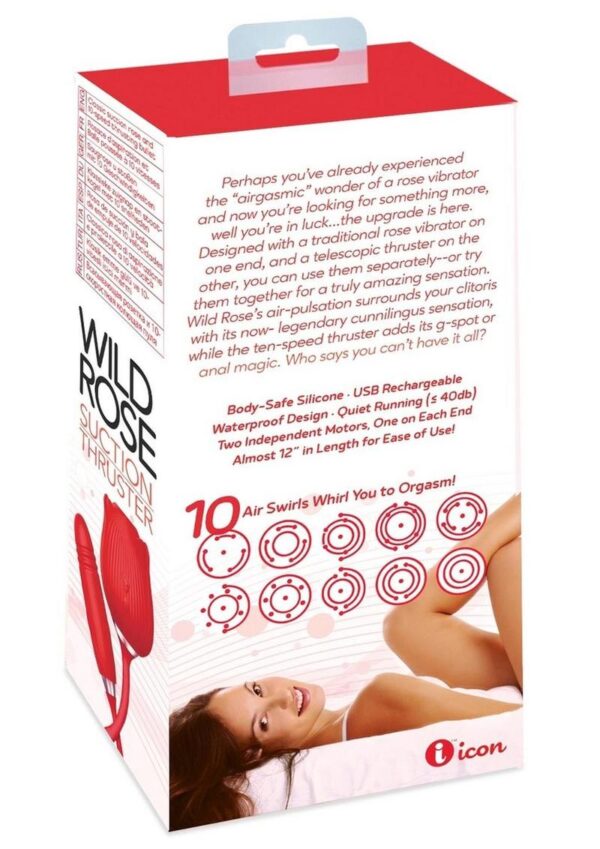 Wild Rose and Thruster Rechargeable Silicone Clitoral Stimulator with Suction - Red - Image 3