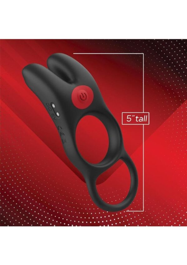 Red Dot Silicone Rechargeable Vibrating Cock Ring V1 with Remote Control - Black/Red - Image 2