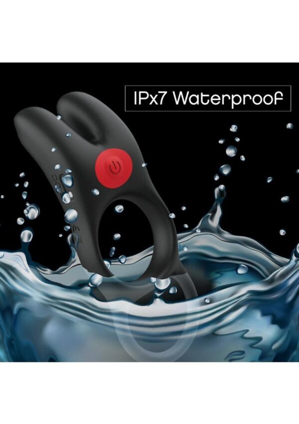 Red Dot Silicone Rechargeable Vibrating Cock Ring V1 with Remote Control - Black/Red - Image 4