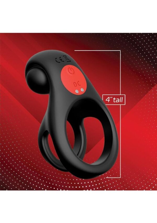 Red Dot Silicone Rechargeable Vibrating Cock Ring V2 with Remote Control - Black/Red - Image 2