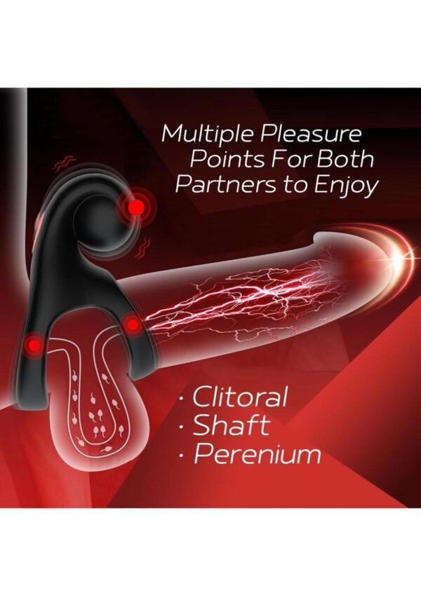 Red Dot Silicone Rechargeable Vibrating Cock Ring V2 with Remote Control - Black/Red - Image 3