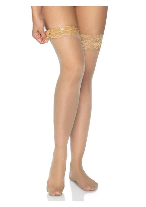 Leg Avenue Stay Up 3in Lace Top Lycra Sheer Thigh High - O/S - Nude - Image 4