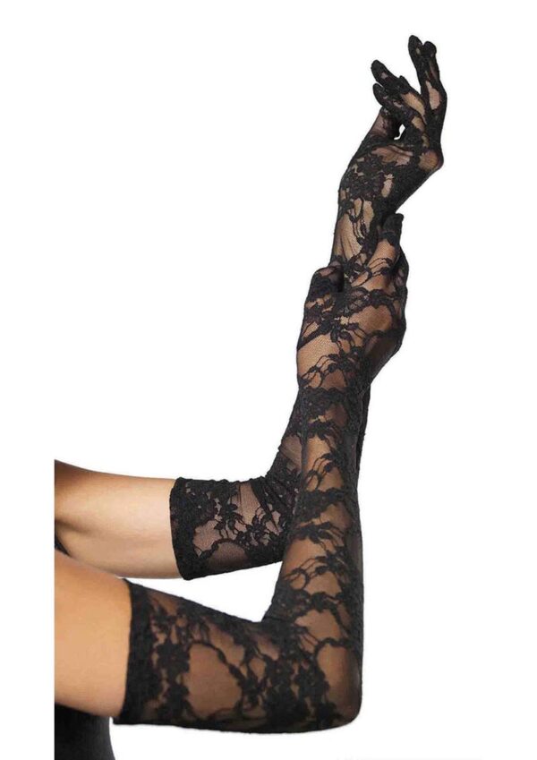 Leg Avenue Stretch Lace Elbow Length Gloves - OS - Black