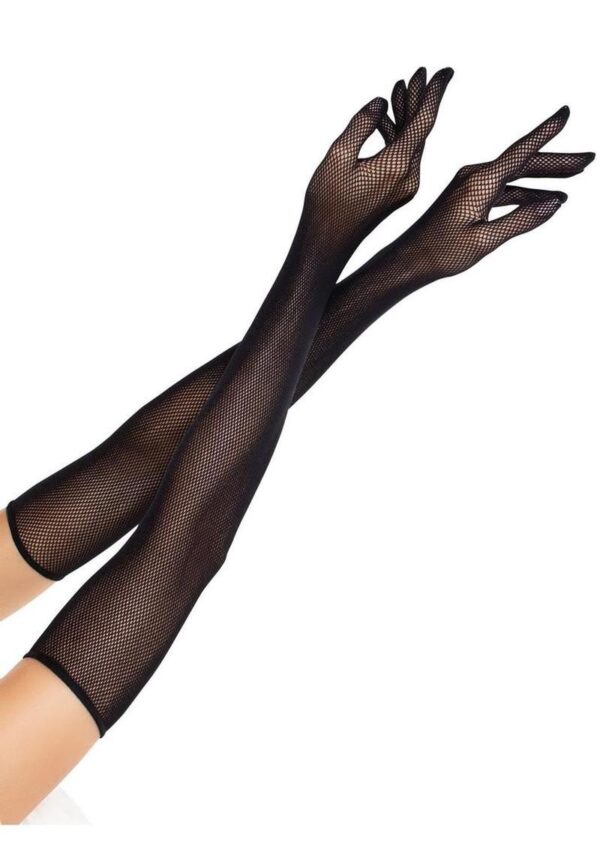 Leg Avenue Opera Length Fishnet Gloves - Black - O/S - Image 2