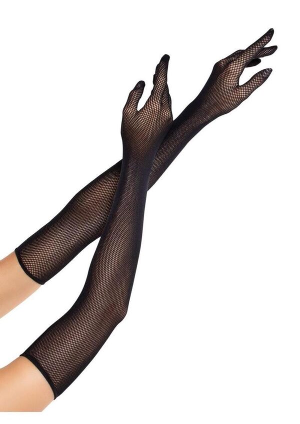 Leg Avenue Opera Length Fishnet Gloves - Black - O/S
