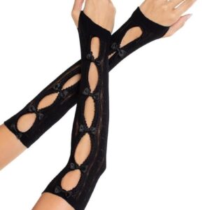 Leg Avenue Sweetheart Striped Keyhole Arm Warmers with Mini Bow Accents - Black - O/S