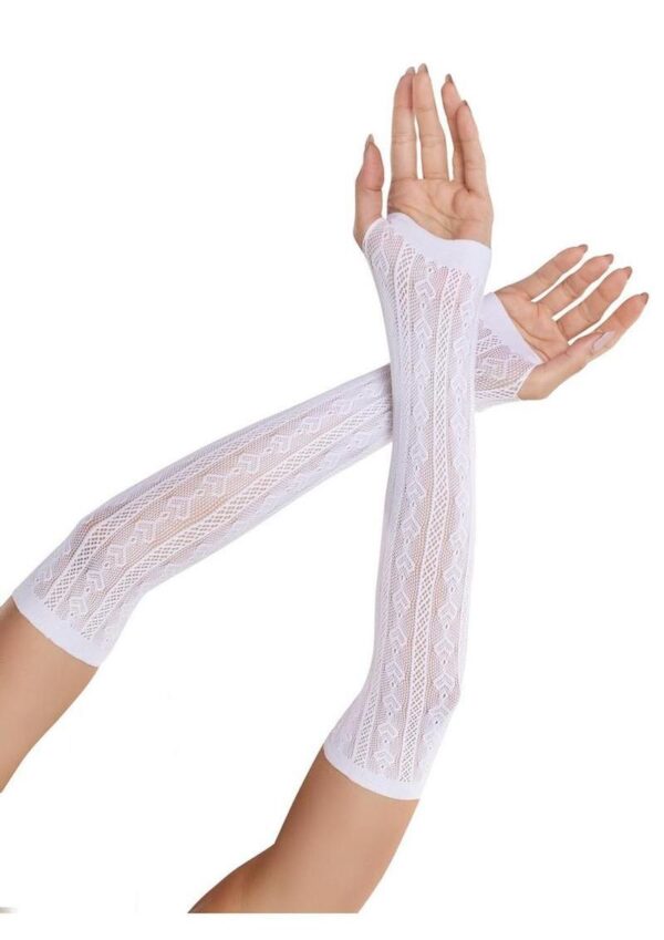 Leg Avenue Sweetheart Striped Keyhole Arm Warmers with Mini Bow Accents - O/S - White - Image 2