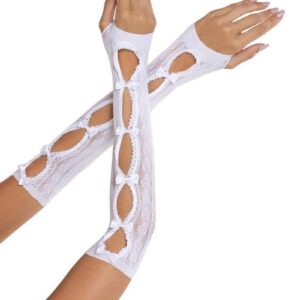Leg Avenue Sweetheart Striped Keyhole Arm Warmers with Mini Bow Accents - O/S - White