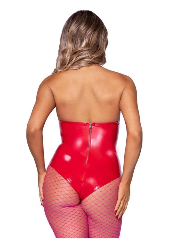 Leg Avenue Vinyl Boned Bodysuit - Large - Red - Image 2
