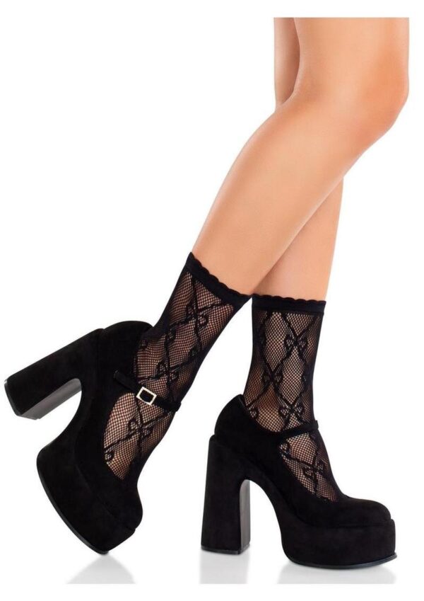Leg Avenue Bow Net Anklets - Black - O/S - Image 2