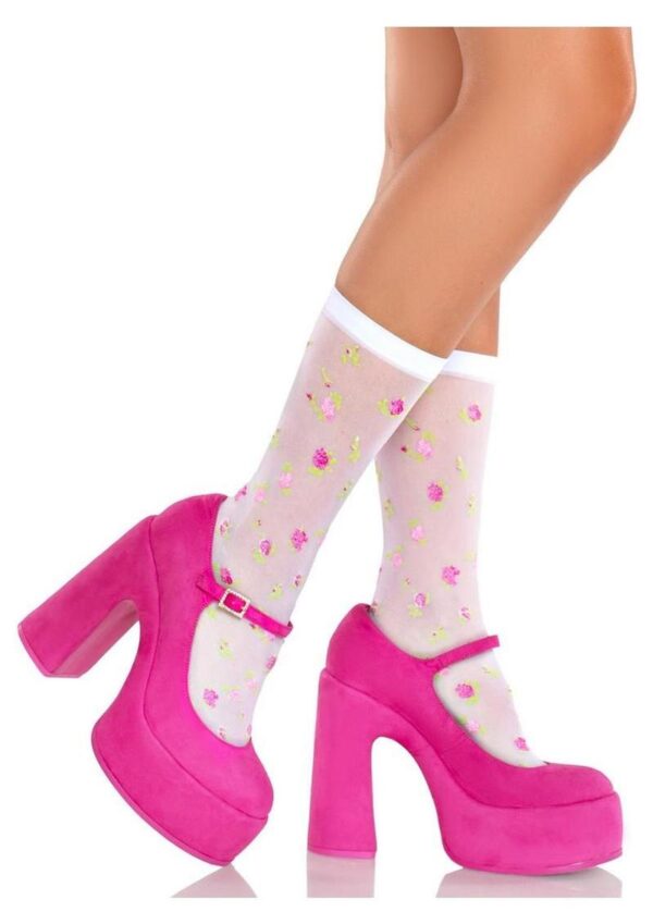 Leg Avenue Rosette Jacquard Spandex Sheer Anklets - Multicolor - O/S - Image 2