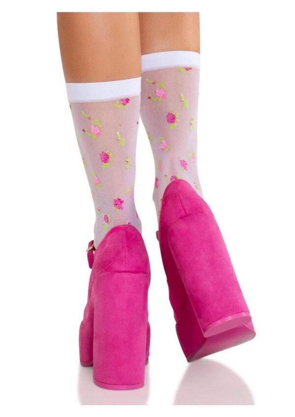 Leg Avenue Rosette Jacquard Spandex Sheer Anklets - Multicolor - O/S - Image 3